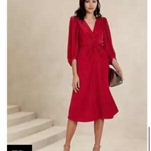 Banana Republic Twist Front Midi Dress Red Chakra size 2 Petite